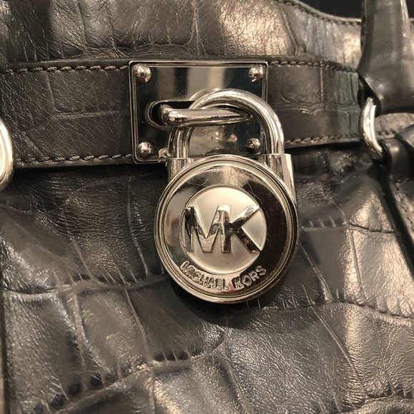 MICHAEL KORS Large Hamilton Satchel Gray Croc EUC! - Picture 2 of 10